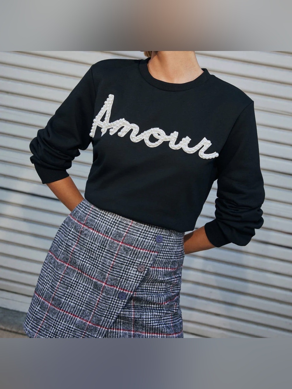 Vici Black 'Amour' Pearl Script Crewneck Sweatshirt